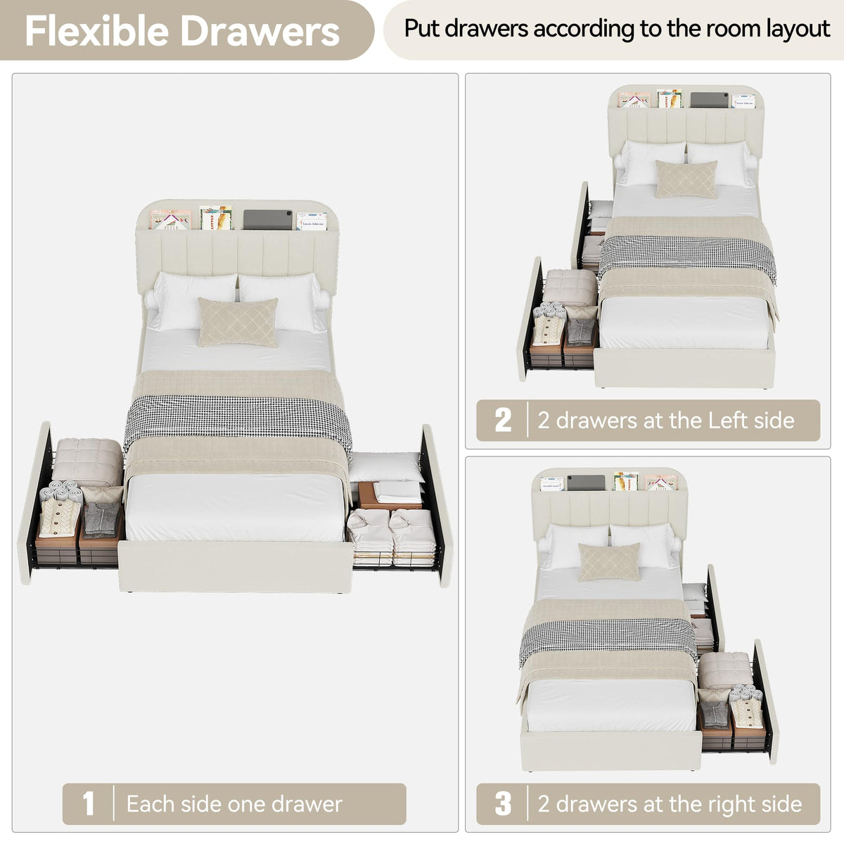 Twin Platform Bed with Storage Headboard & Drawers O8553