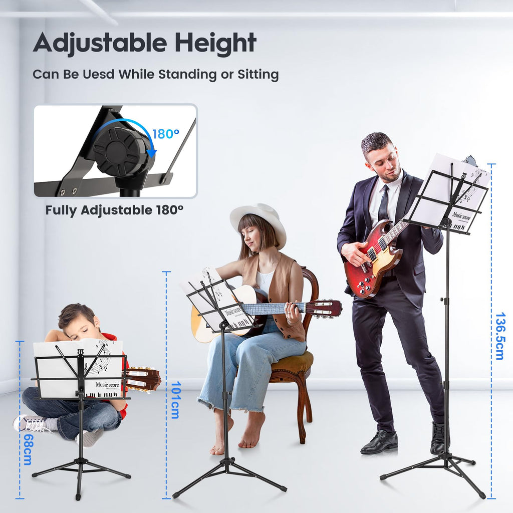 Black Adjustable Metal Music Stand with Carrying Bag C407