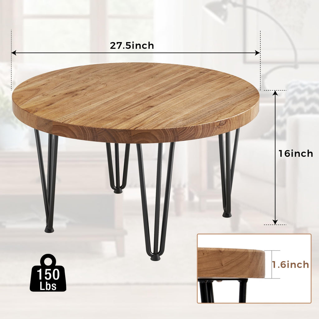 Rustic Wood Round Coffee Table with Metal Legs O152