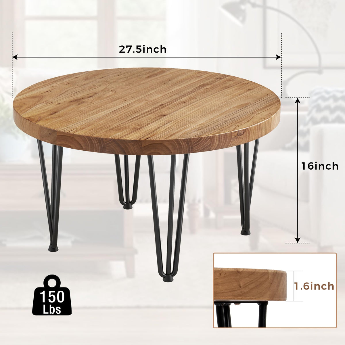 Rustic Wood Round Coffee Table with Metal Legs O152