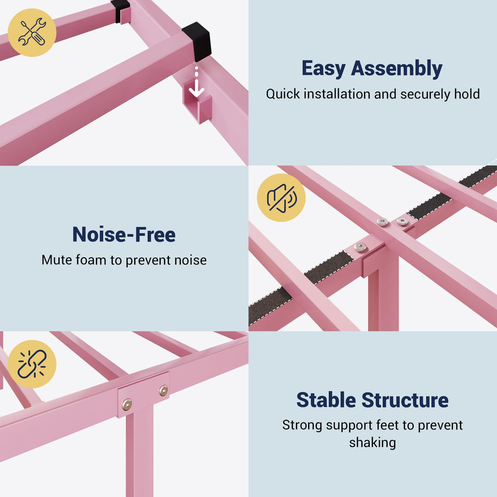 Full Size Pink Metal Platform Bed Frame S712881