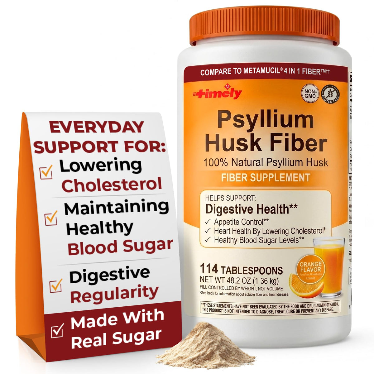 Psyllium Husk Powder Fiber Supplement Orange Flavor 48.2 oz M991592