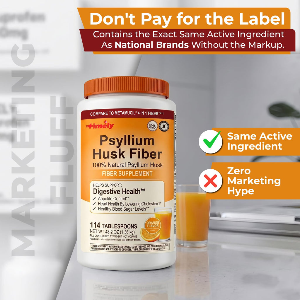 Psyllium Husk Powder Fiber Supplement Orange Flavor 48.2 oz M991592