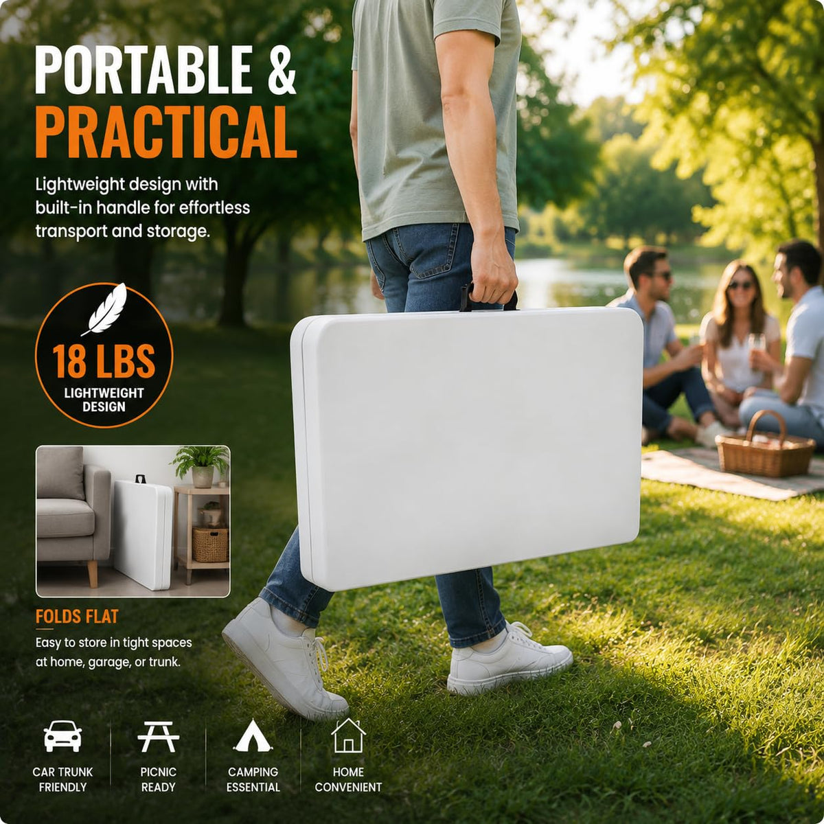 34'' White Folding Card Table with Handle & Steel Legs N118
