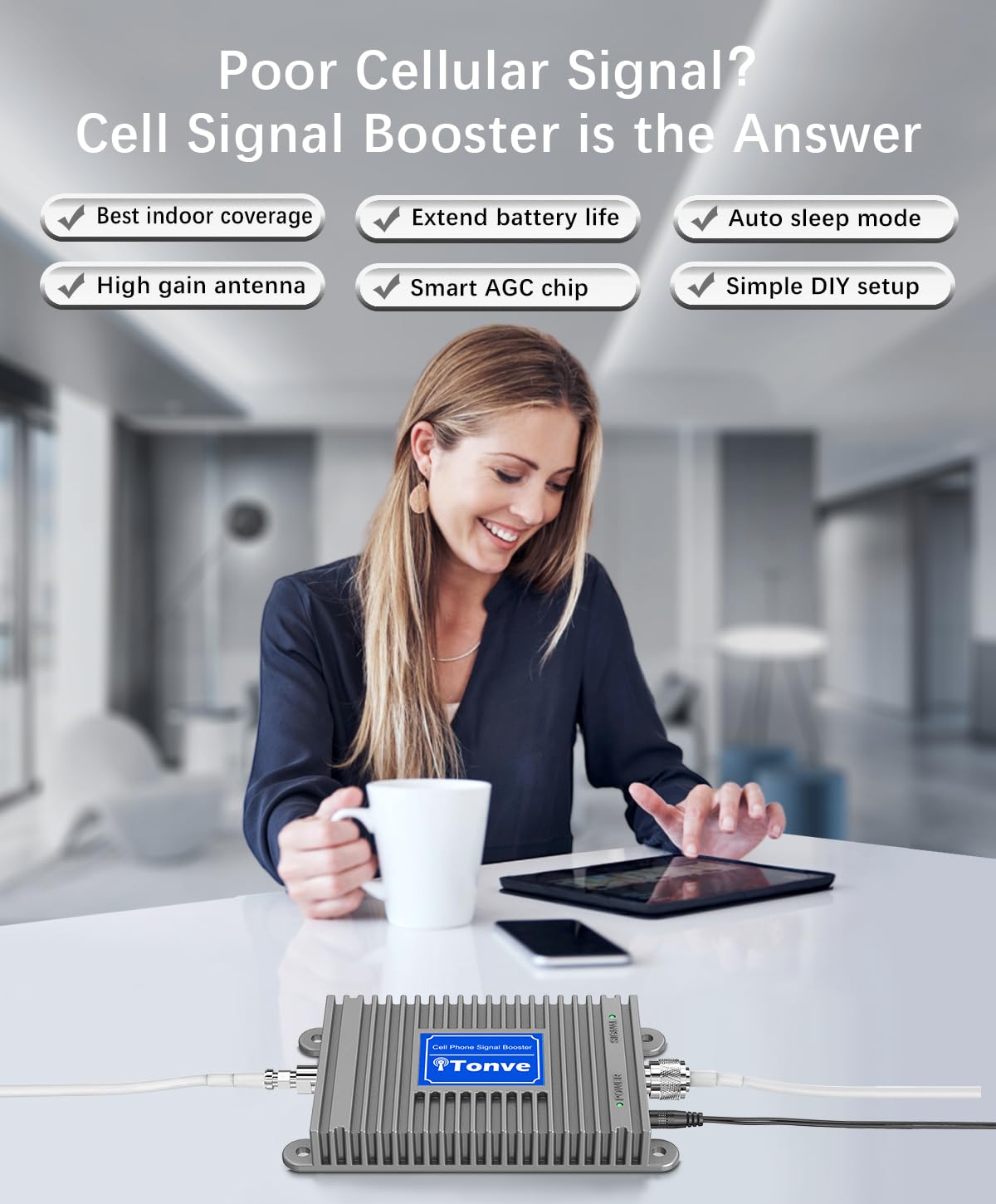 Cell Phone Signal Booster Kit with High Gain Antennas W815243