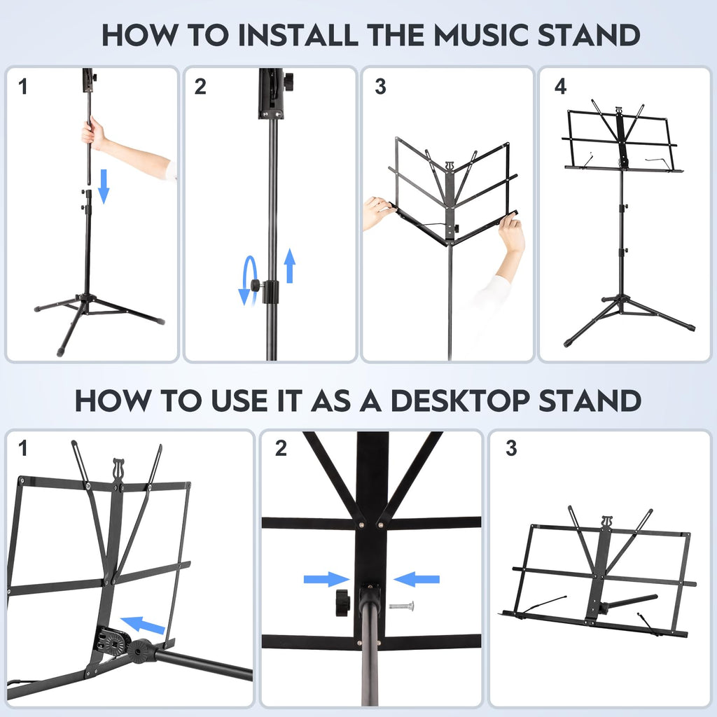 Black Adjustable Metal Music Stand with Carrying Bag C407
