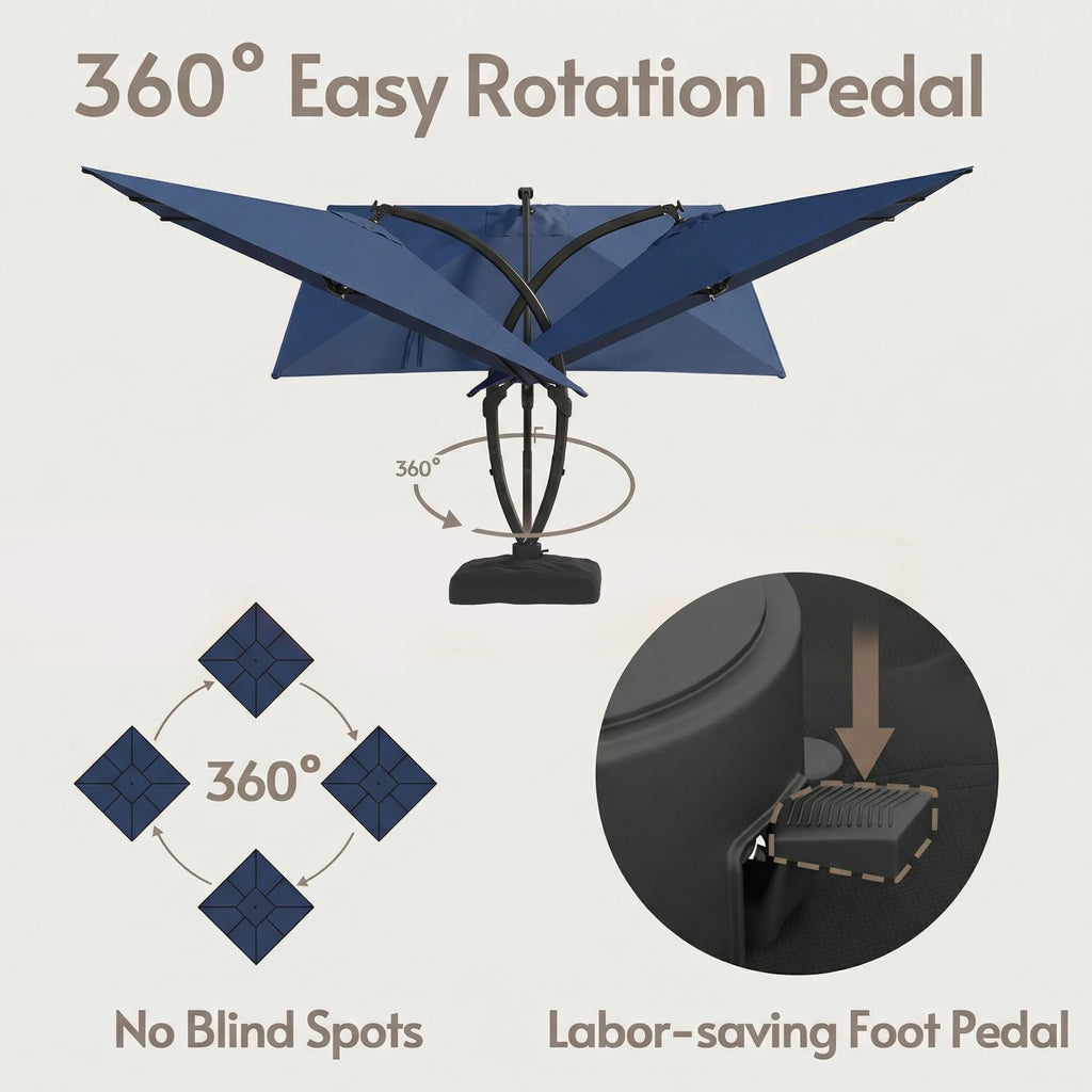11x11ft Solar Powered Led Cantilever Umbrella with Base U89692