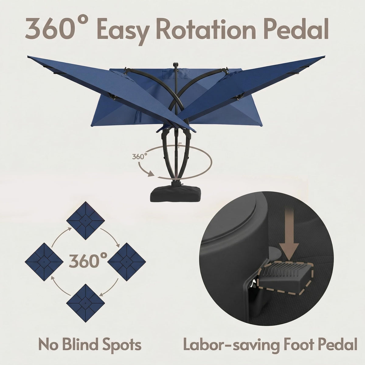 11x11ft Solar Powered Led Cantilever Umbrella with Base U89692