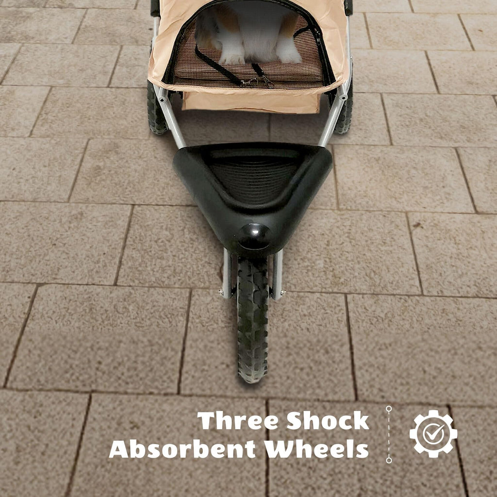 3-Wheel Dog Stroller with Storage Basket and Cup Holders, Tan M588009