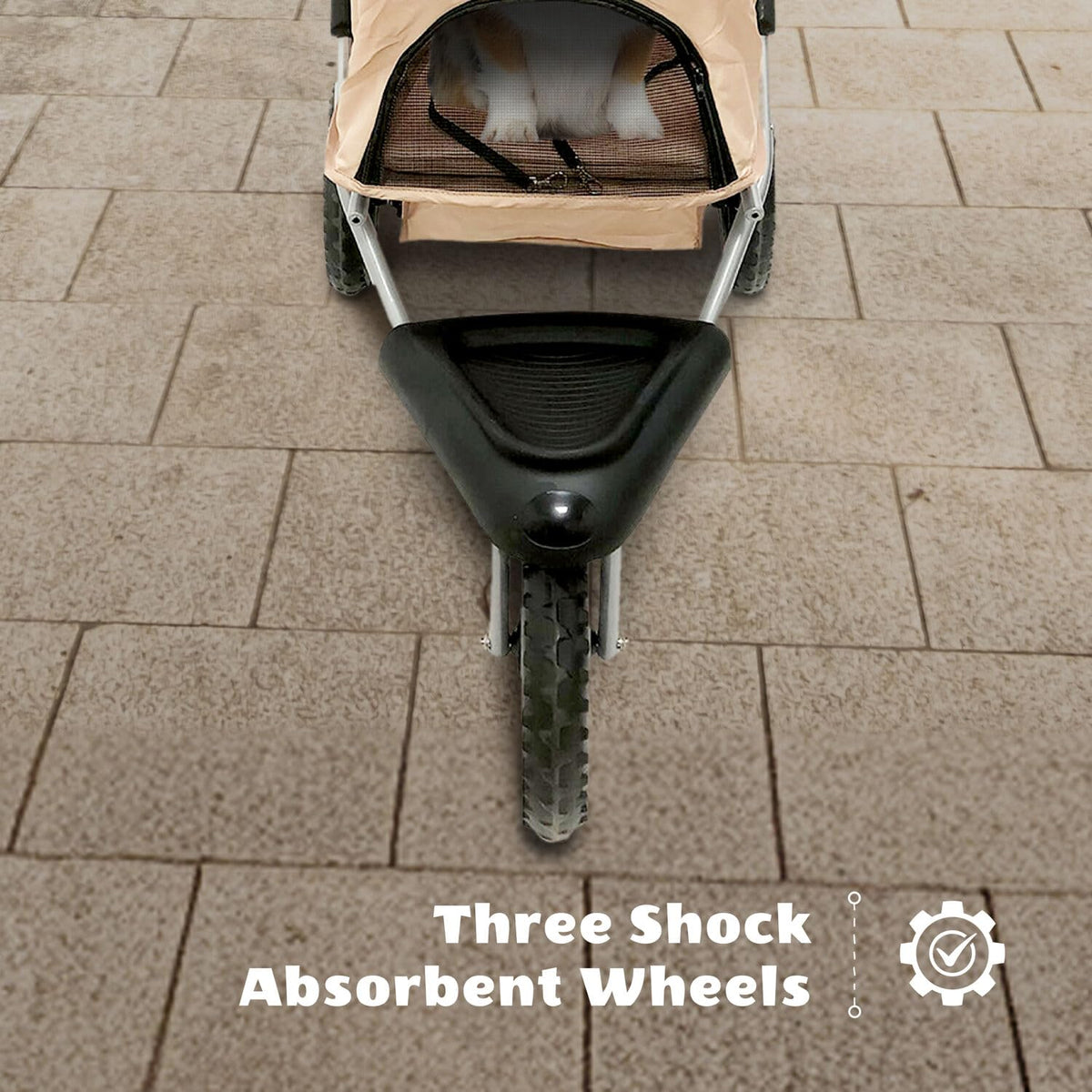 3-Wheel Dog Stroller with Storage Basket and Cup Holders, Tan M588009