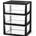 Black 3 Drawer Plastic Storage Tower with Clear Bins E98163