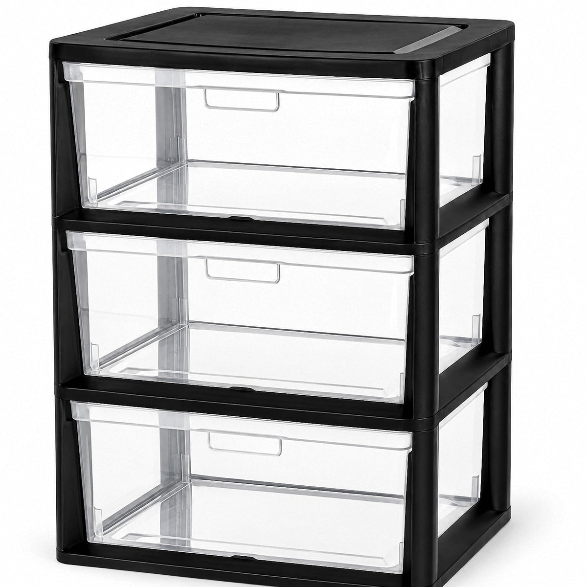 Black 3 Drawer Plastic Storage Tower with Clear Bins E98163