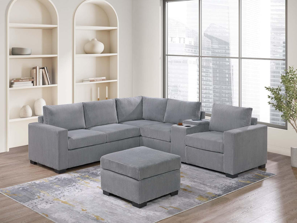 Light Gray Corduroy Upholstered Sectional Sofa Set G90627