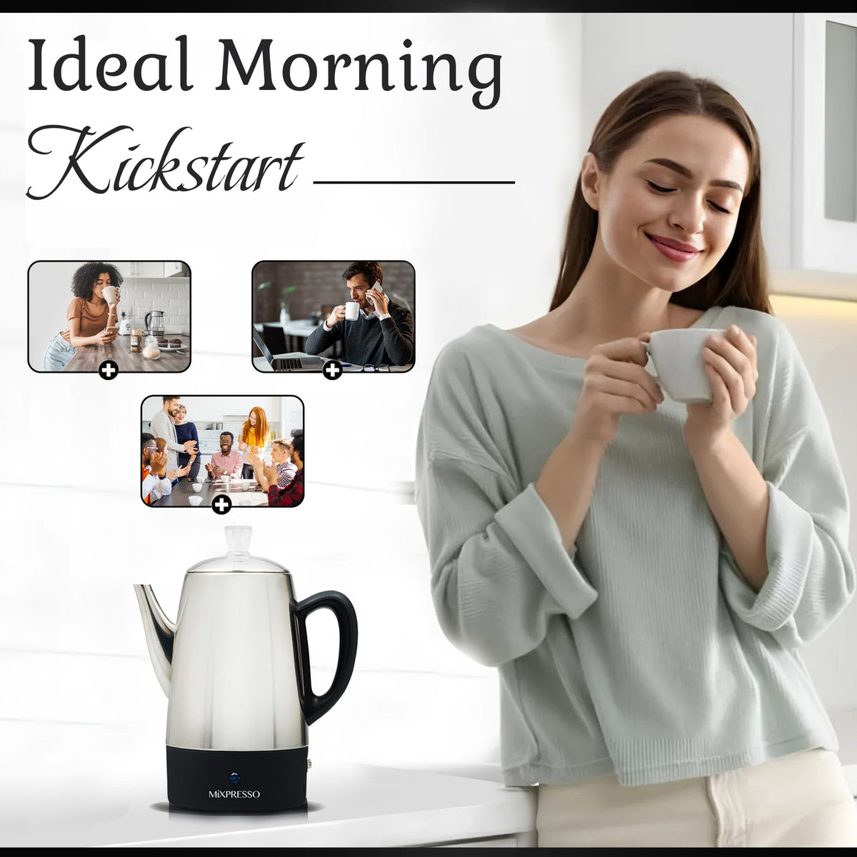 10 Cup Stainless Steel Electric Percolator Coffee Pot T37200