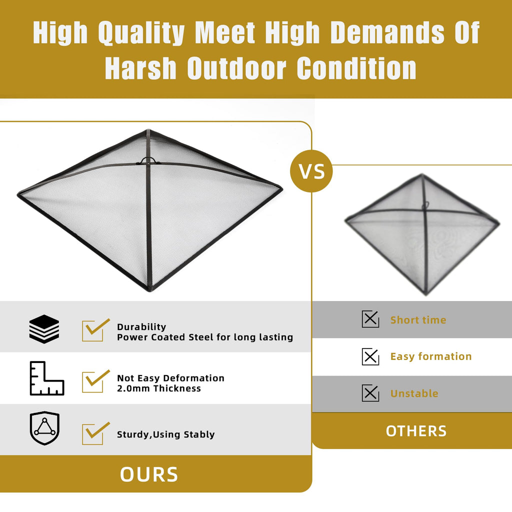 32In Square Heavy Duty Fire Pit Screen Cover with Handle and Poker Black E18565