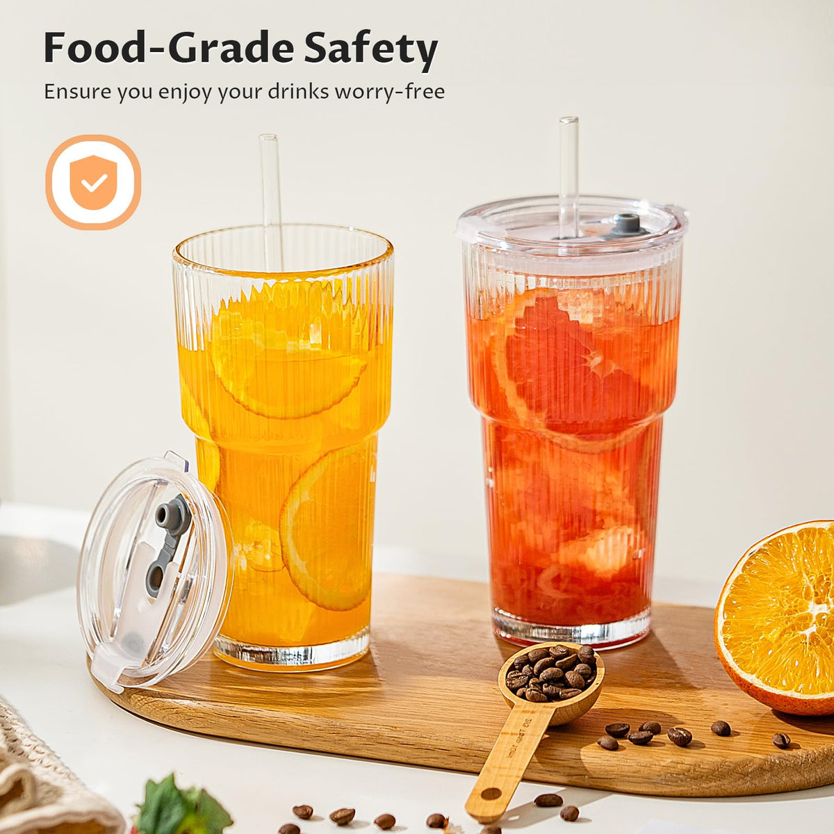 20oz Glass Iced Coffee Cups with Lids and Straws P22024