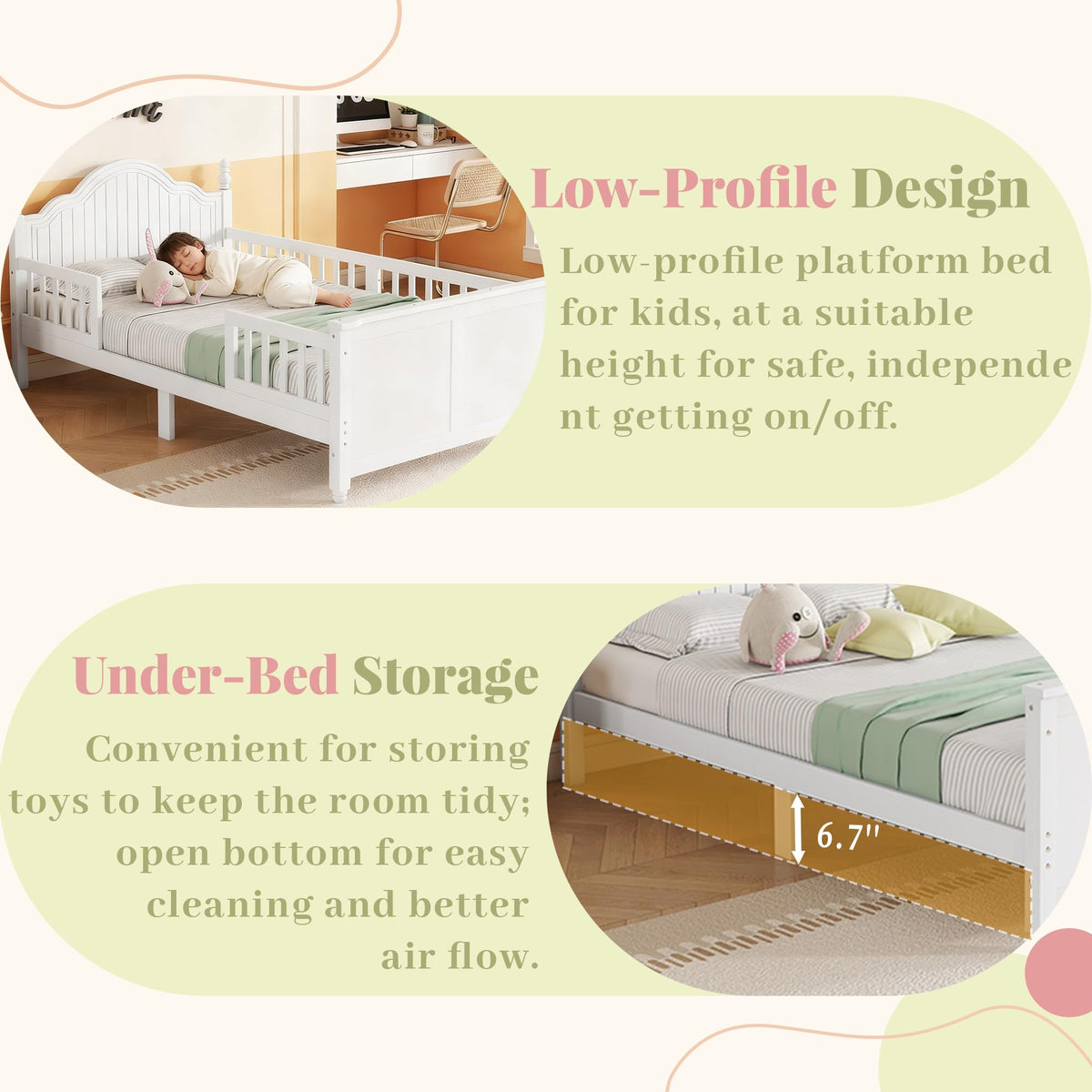 White Twin Bed Frame with Headboard and Rails F94816