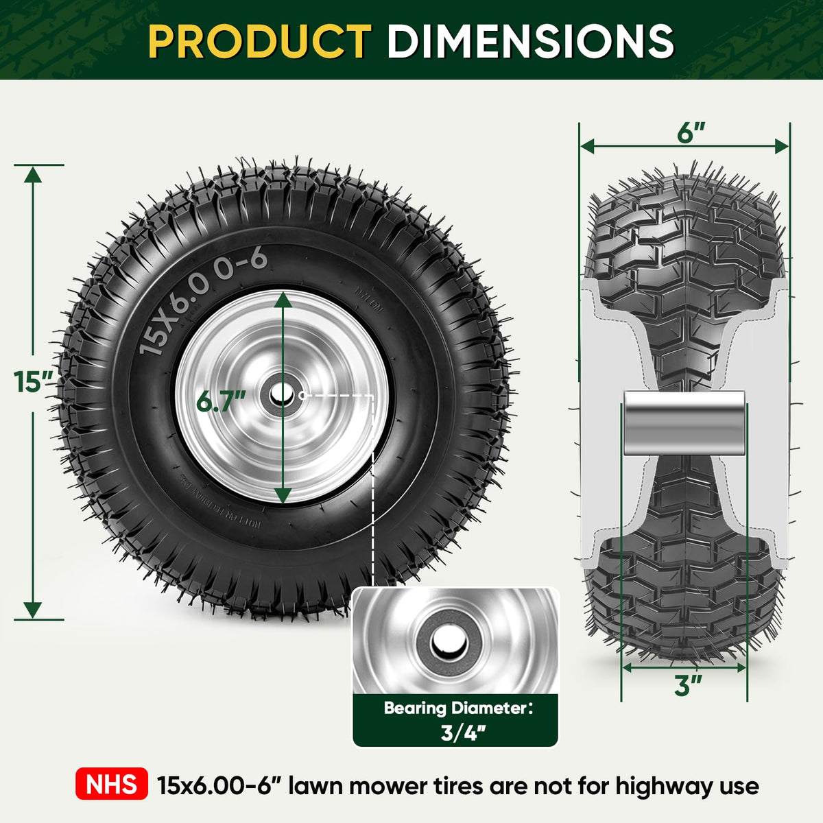 15x6.00-6nhs Lawn Mower Tires and Inner Tube P541104
