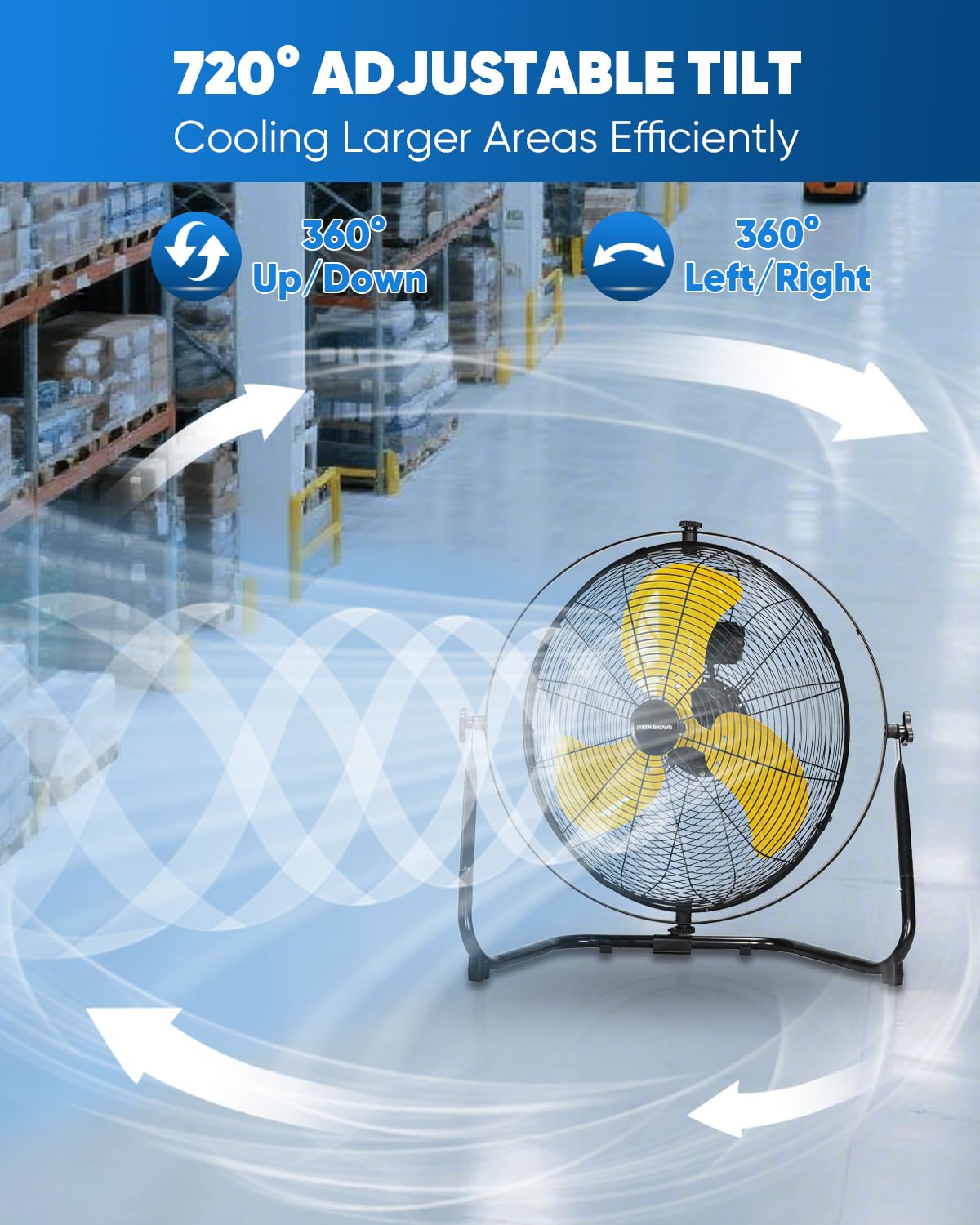 20 Inch Heavy Duty Industrial Metal Floor Fan with Dual 720° Rotation, 3 Speeds P537