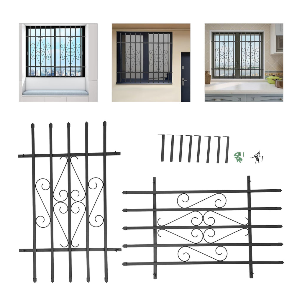 Black 24 x 36 Inch 2PCS Heavy Duty Window Security Bars X822
