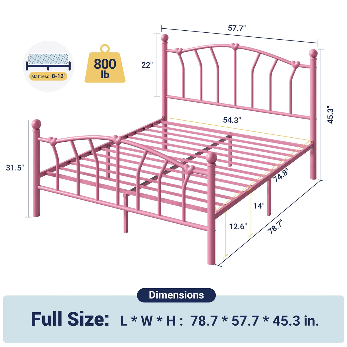 Full Size Pink Metal Platform Bed Frame S712881