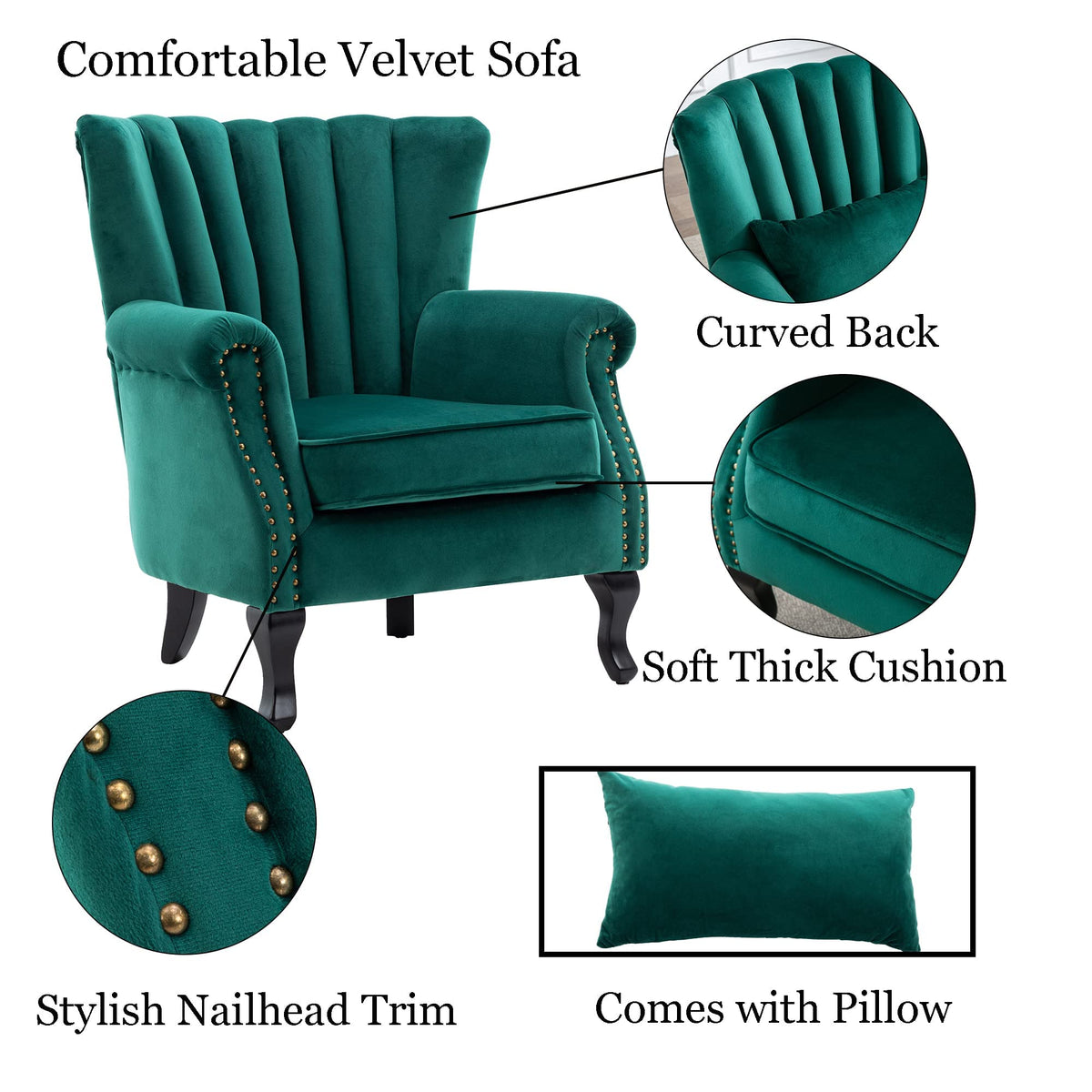 Velvet Accent Chairs Set of 2 Green U315