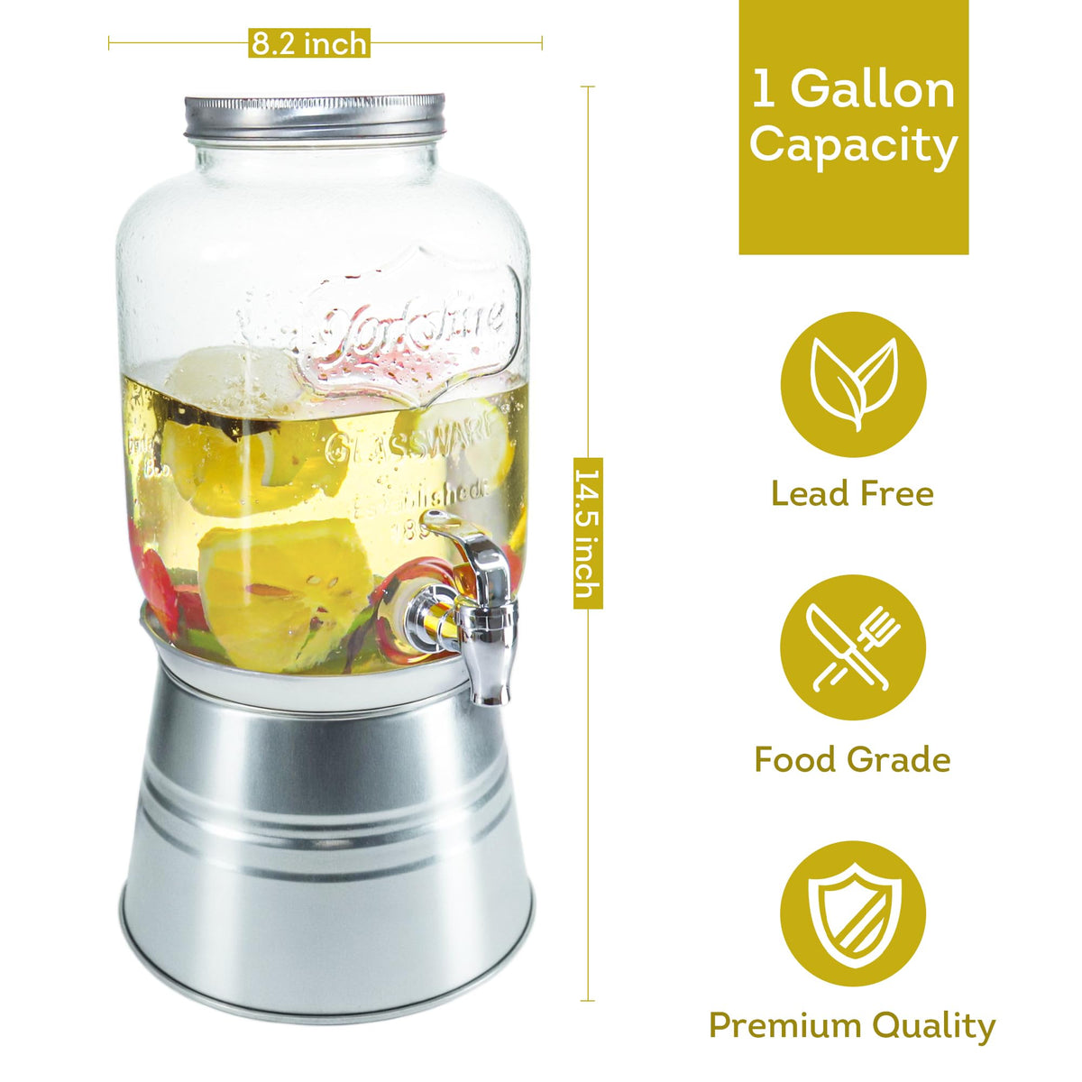 Glass Beverage Dispenser with Stand 1 Gallon P44128