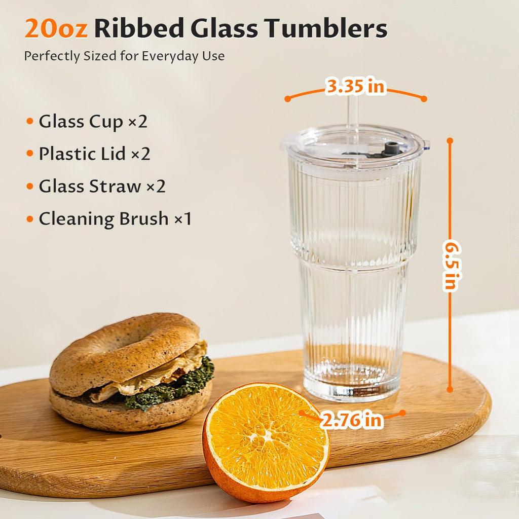 20oz Glass Iced Coffee Cups with Lids and Straws P22024