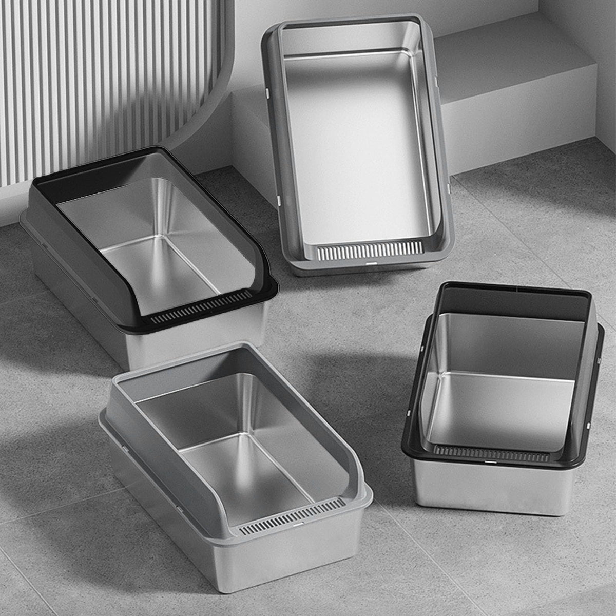 Stainless Steel High Sided Cat Litter Box with Lid S340868