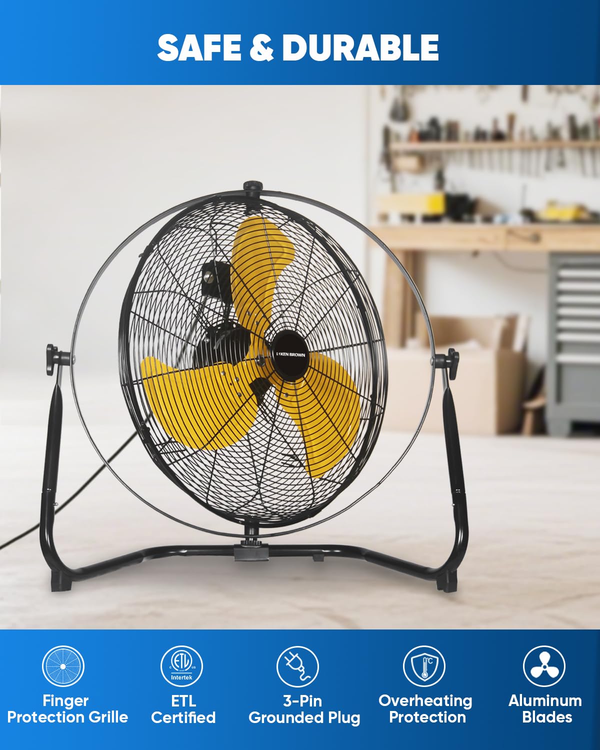 20 Inch Heavy Duty Industrial Metal Floor Fan with Dual 720° Rotation, 3 Speeds P537