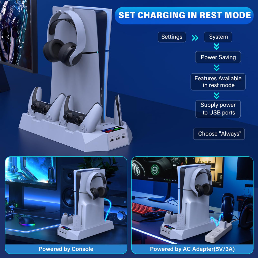 PS5 Cooling Stand with Controller Charging Station, White J6507