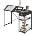 Black Adjustable Drafting Table with Storage Shelves & Drawer K99719