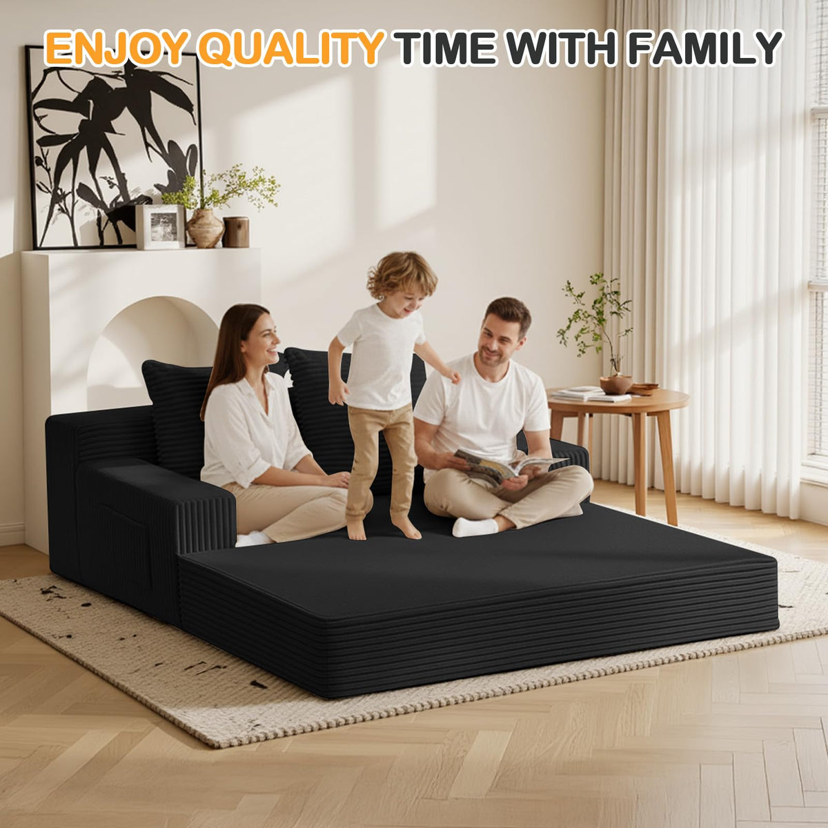 Convertible Folding Floor Futon Sleeper Sofa Bed with 2 Pillows H501