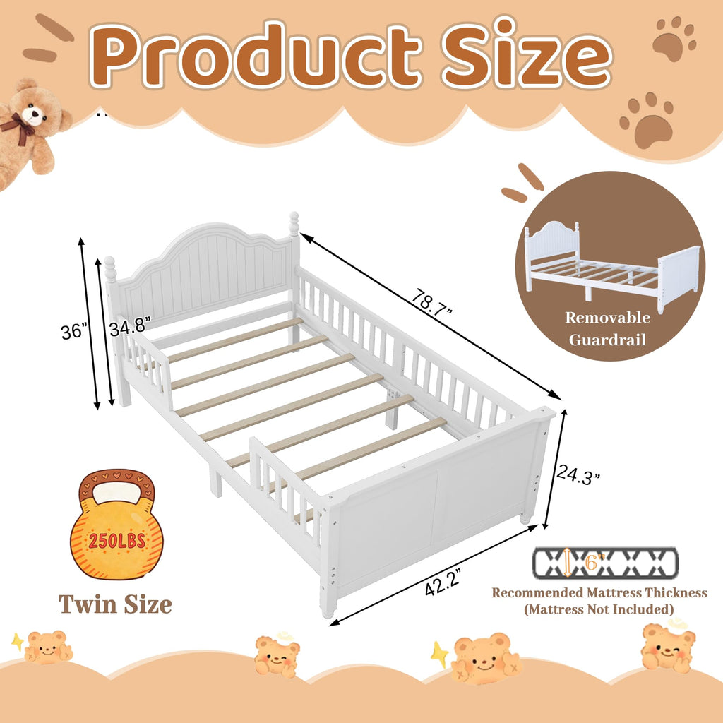 White Twin Bed Frame with Headboard and Rails F94816