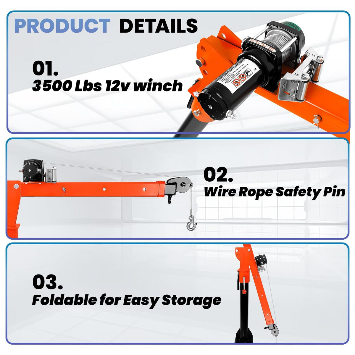 1100 LBS Truck Bed Crane with 3500 LBS 12V Electric Winch R527