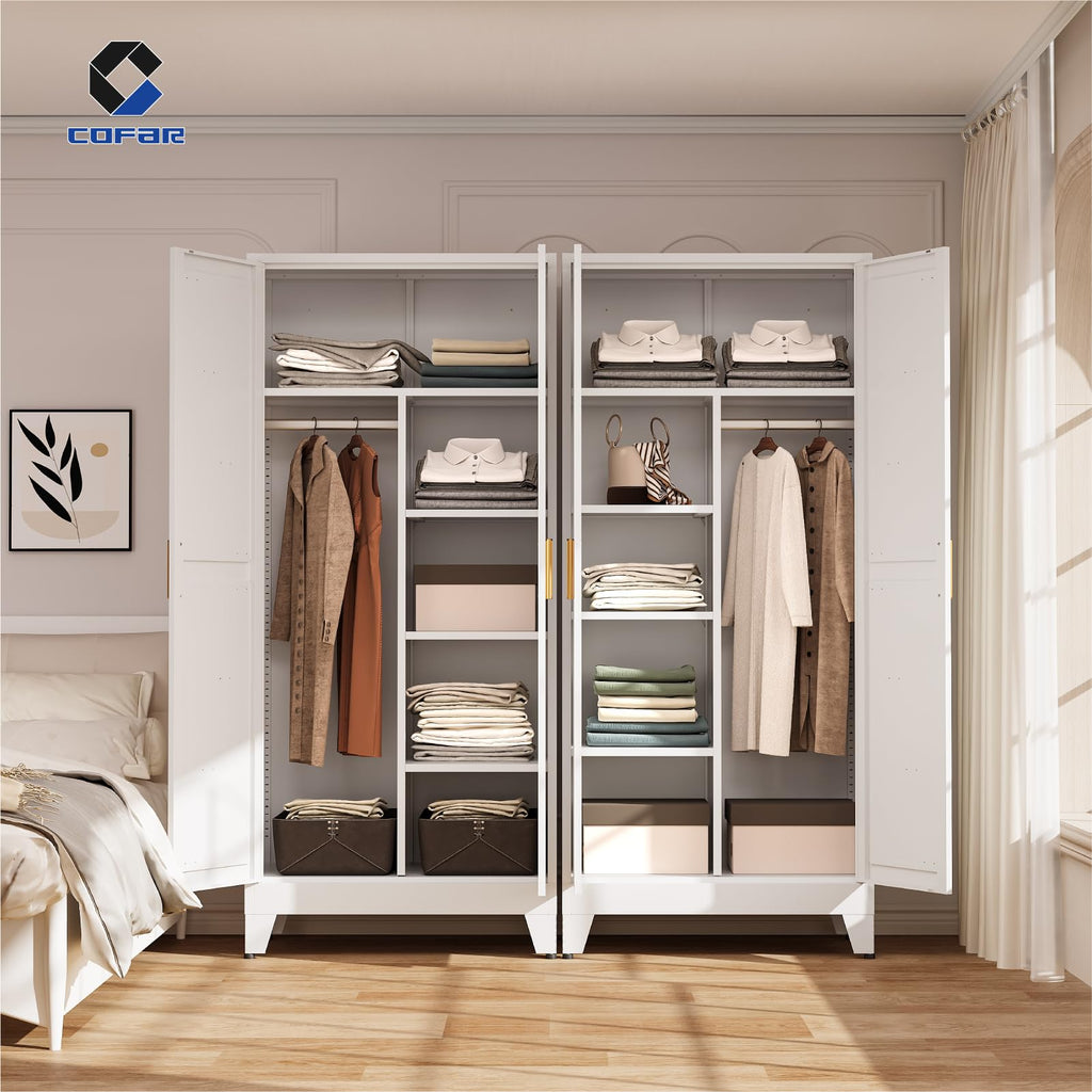 Metal Wardrobe Closet with Doors, 71'' Tall Steel Armoire with Shelves O7531