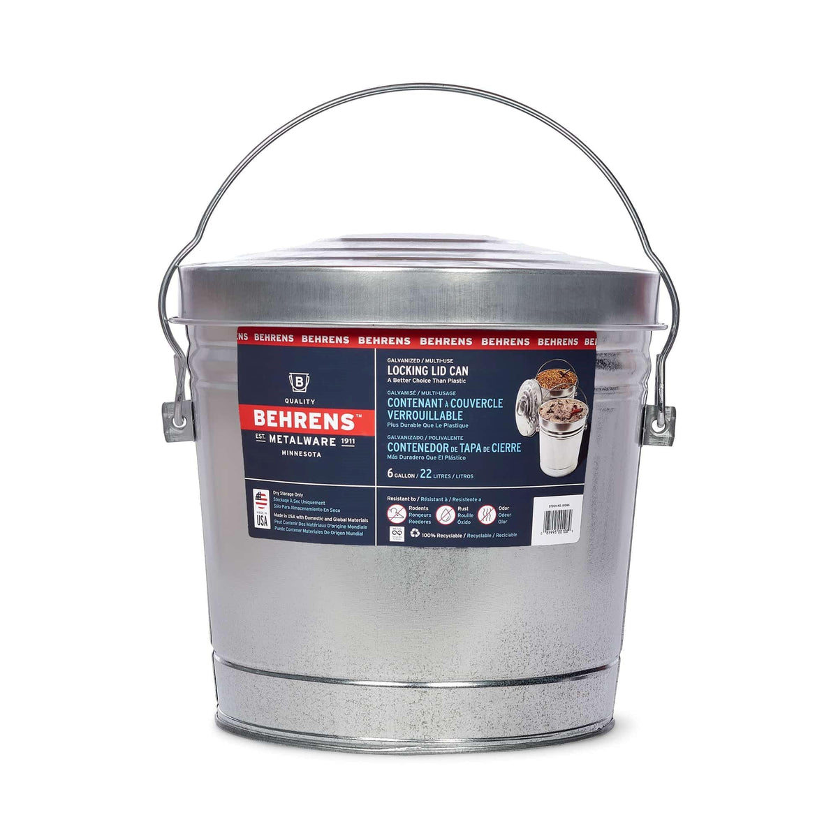 6 Gal Galvanized Steel Storage Can with Locking Lid V8724