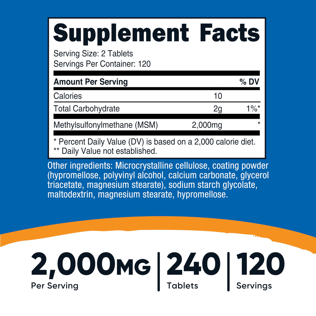 MSM Tablets 2000mg 240 Tablets Z66357