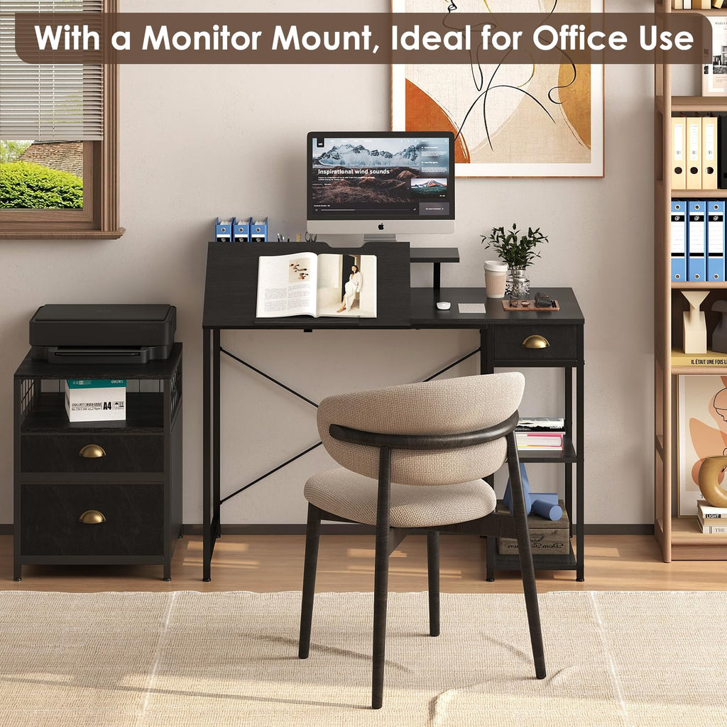 Black Adjustable Drafting Table with Storage Shelves & Drawer K99719
