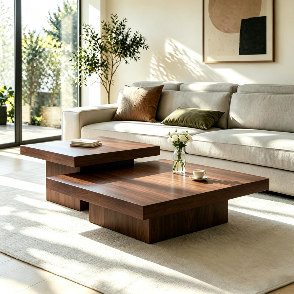 Coffee Table Set of 2 Square Wood Legs L415