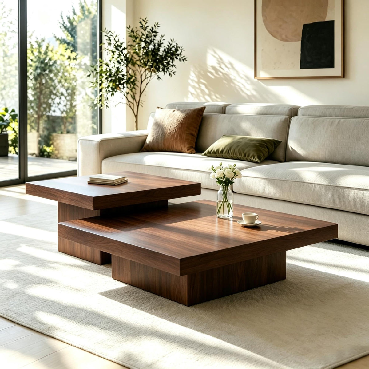 Coffee Table Set of 2 Square Wood Legs L415