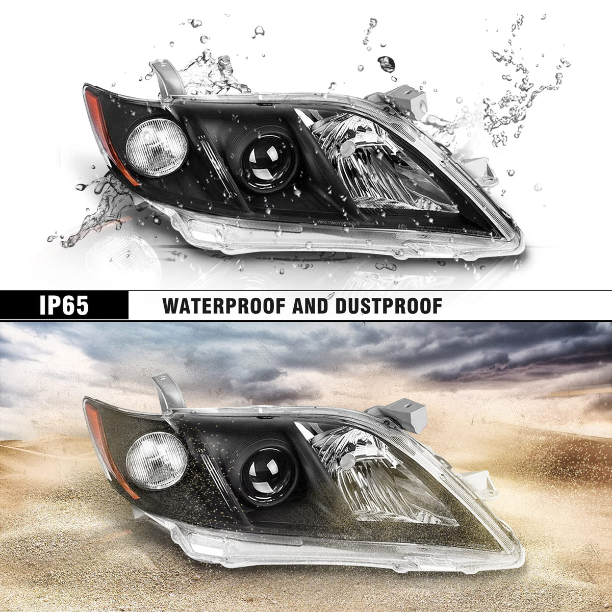 Camry Headlight Assembly Clear Lens Black Housing Left and Right Pair L569