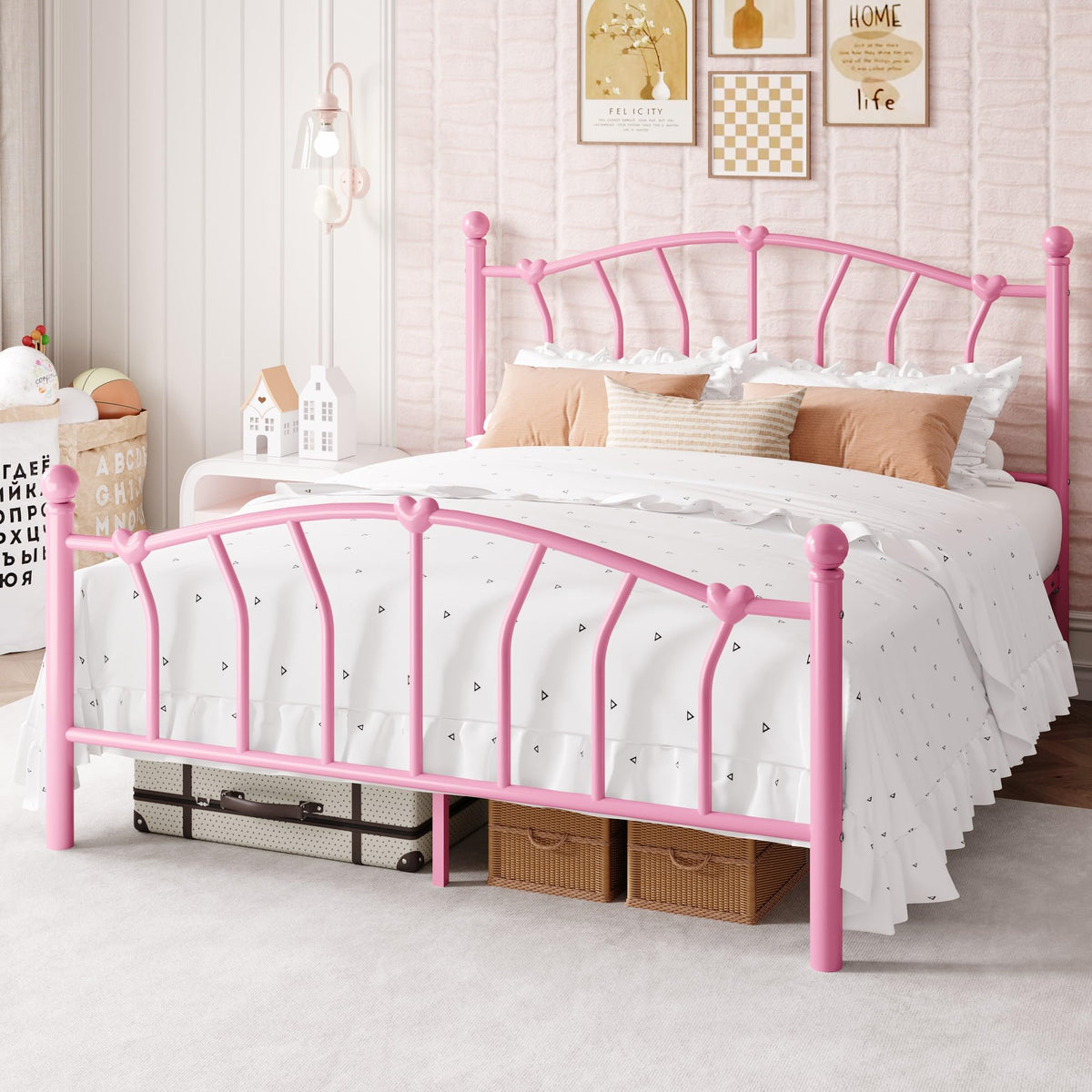 Full Size Pink Metal Platform Bed Frame S712881