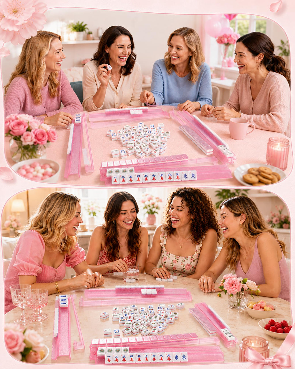 Pink Glitter Acrylic Mahjong Racks with Pushers Set of 4 C922