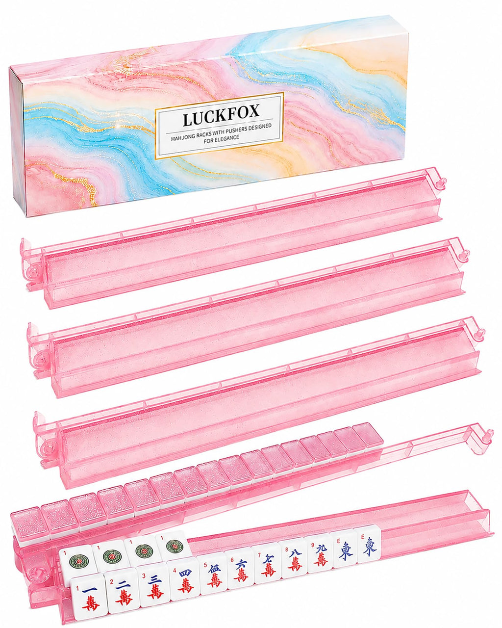 Pink Glitter Acrylic Mahjong Racks with Pushers Set of 4 C922