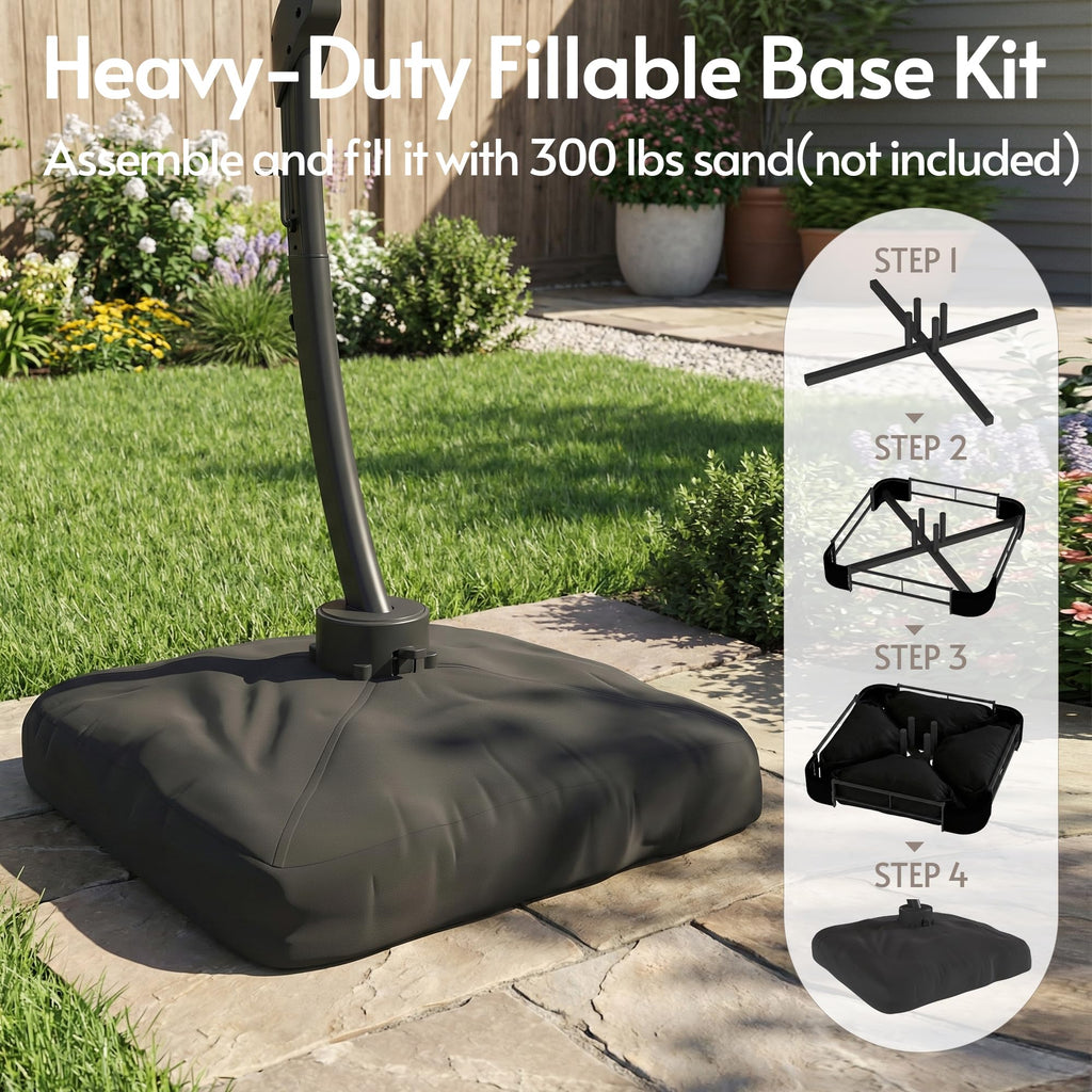11x11ft Solar Powered Led Cantilever Umbrella with Base U89692