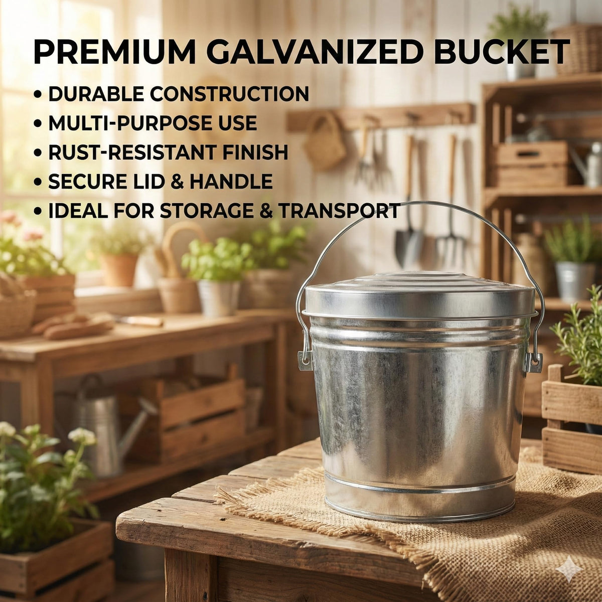 6-Gallon Galvanized Steel Trash Can with Locking Lid P174