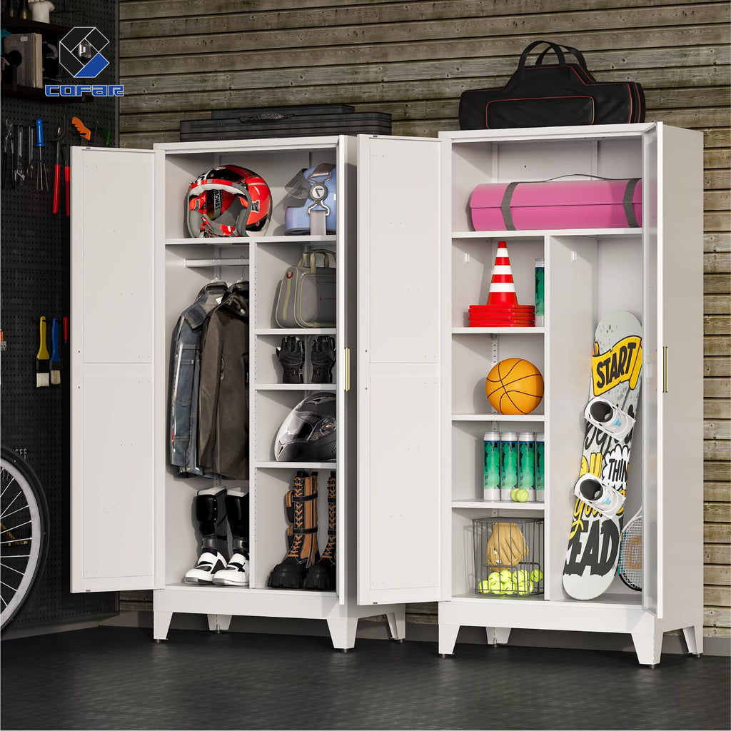 Metal Wardrobe Closet with Doors, 71'' Tall Steel Armoire with Shelves O7531