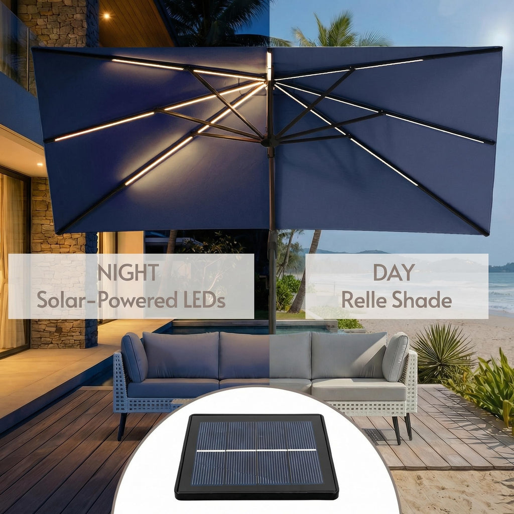 11x11ft Solar Powered Led Cantilever Umbrella with Base U89692