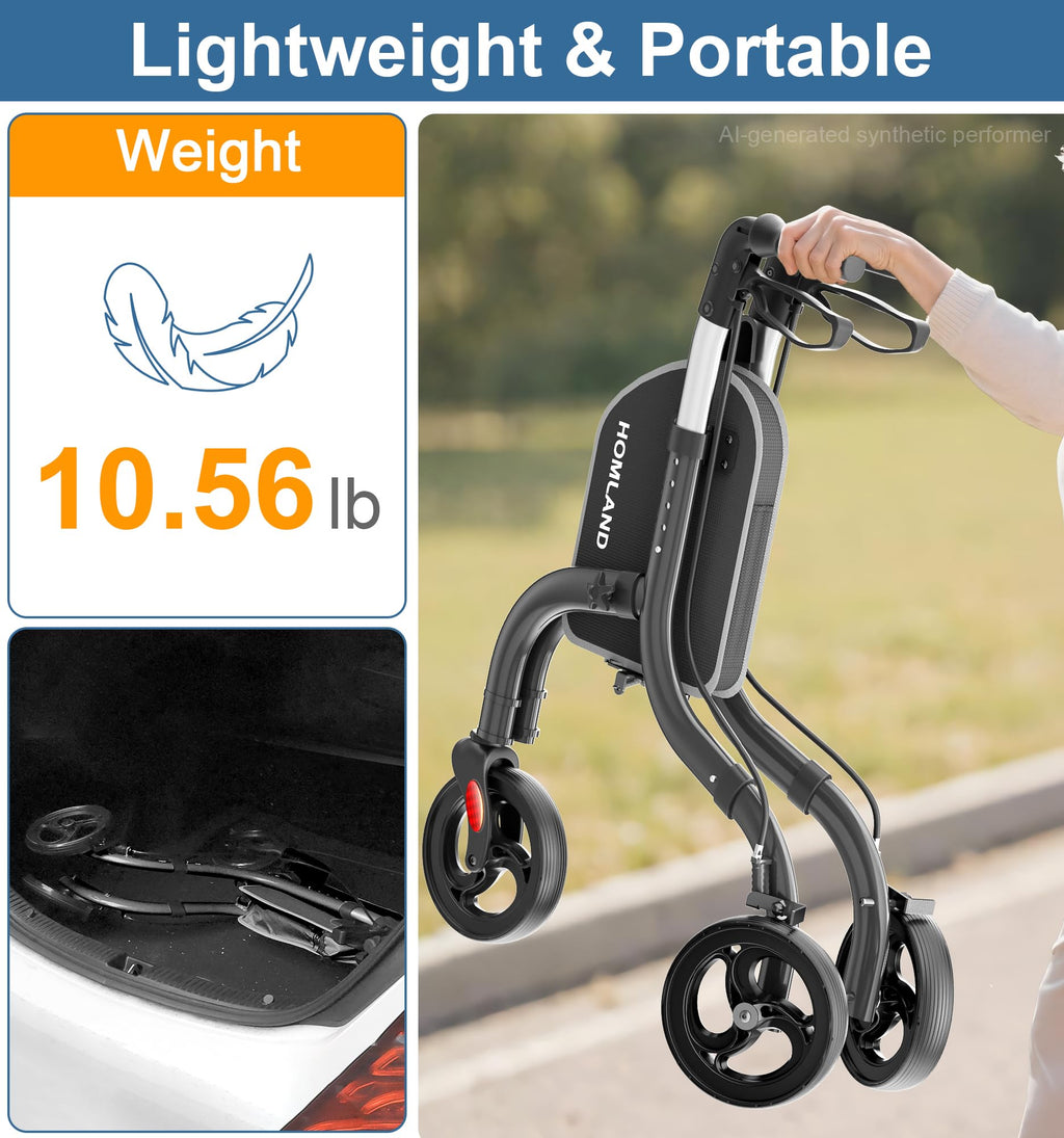 Foldable 3 Wheel Walkers Lightweight Aluminum Frame X24913